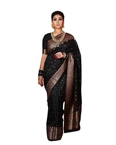 Avantika Fashion Kanjivaram Soft Silk Saree Black One Size | Elegant Jacquard Woven thumbnail 1