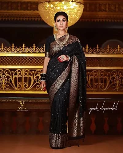 Avantika Fashion Kanjivaram Soft Silk Saree Black One Size | Elegant Jacquard Woven thumbnail 2