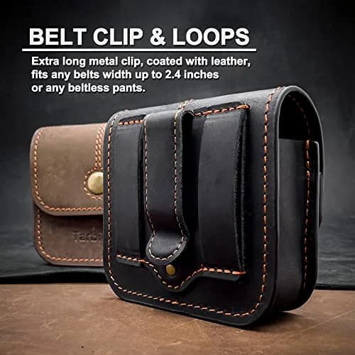 TarbicGear Leather Holster for Samsung Z Flip Series & Motorola Razr, Belt Clip & Card Holder, Brown | 360° Protection thumbnail 3