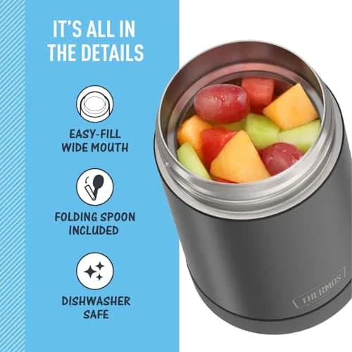 THERMOS FUNTAINER Food Jar with Spoon, 16oz (473ml) Matte Charcoal | Keeps Food Hot 7 Hrs, Cold 9 Hrs thumbnail 4