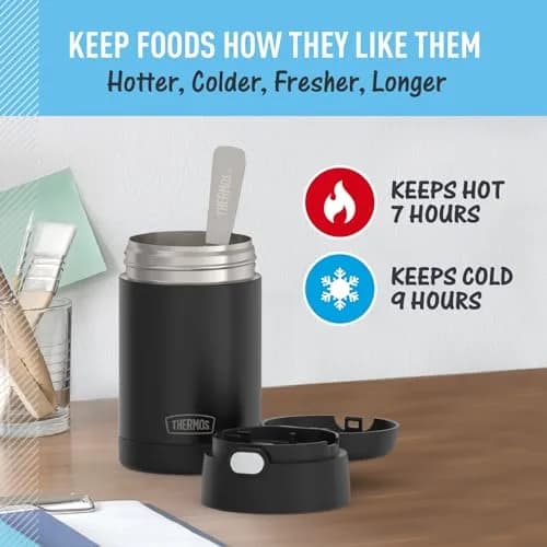 THERMOS FUNTAINER Food Jar with Spoon, 16oz (473ml) Matte Charcoal | Keeps Food Hot 7 Hrs, Cold 9 Hrs thumbnail 5