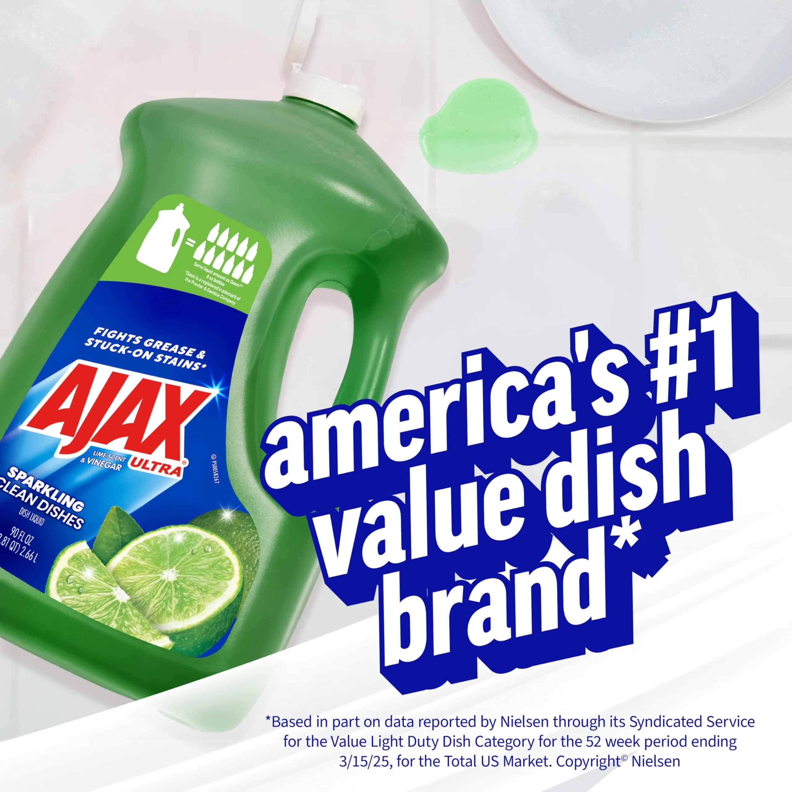 Ajax Ultra Liquid Dish Soap Lime & Vinegar 2663ml (90 fl oz) | Powerful Grease Cutting Formula - view 8