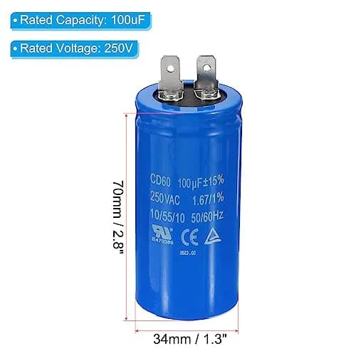 PATIKIL CD60 Run Capacitor 100uF 250VAC | Suitable for Single-Phase Motors in India thumbnail 2