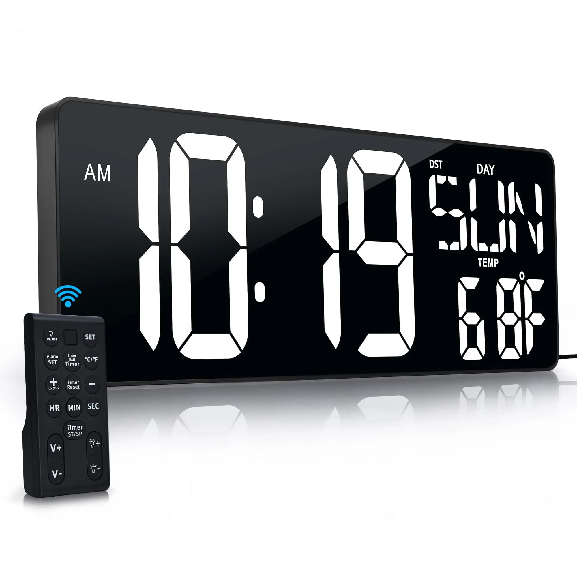 CYMHCHL 17.2" Large LED Digital Wall Clock with Remote & Timer | 43.7 cm (17.2 Inch) White - main product image