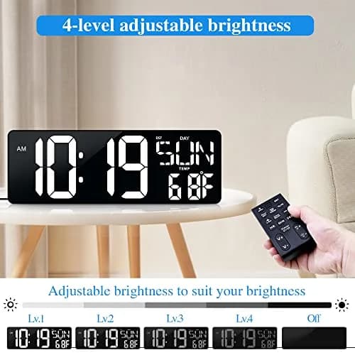 CYMHCHL 17.2" Large LED Digital Wall Clock with Remote & Timer | 43.7 cm (17.2 Inch) White thumbnail 4