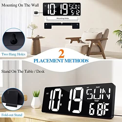 CYMHCHL 17.2" Large LED Digital Wall Clock with Remote & Timer | 43.7 cm (17.2 Inch) White thumbnail 5