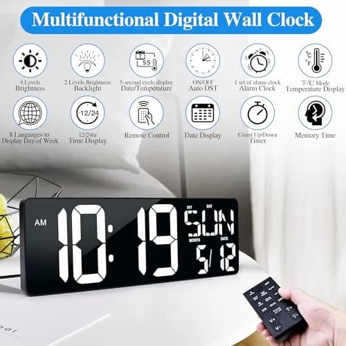 CYMHCHL 17.2" Large LED Digital Wall Clock with Remote & Timer | 43.7 cm (17.2 Inch) White thumbnail 3