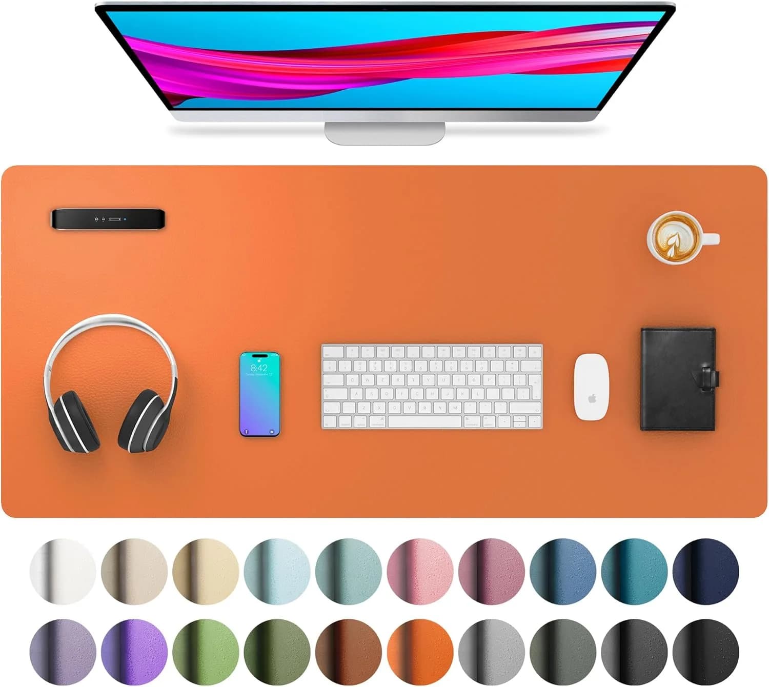 Aothia PU Leather Desk Pad Protector, Large Mouse Pad & Writing Mat (36" x 17", Hermes Orange) | Protects Your Desk from Scratches & Spills - main product image