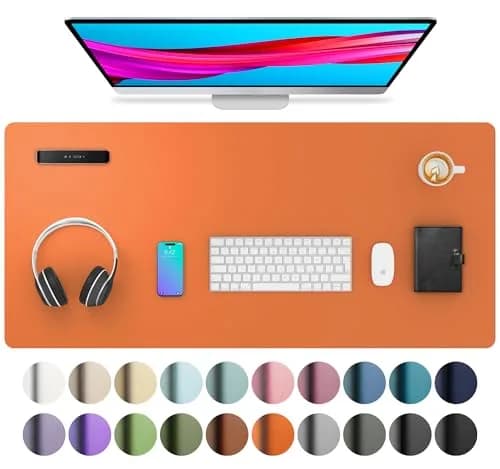 Aothia Leather Desk Pad Protector 36" x 17" (91.4 cm x 43.2 cm) Hermes Orange | Smooth PU Leather for Office & Home thumbnail 1