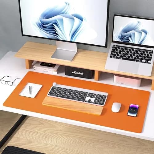 Aothia Leather Desk Pad Protector 36" x 17" (91.4 cm x 43.2 cm) Hermes Orange | Smooth PU Leather for Office & Home thumbnail 8