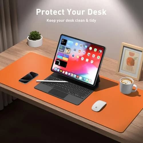 Aothia Leather Desk Pad Protector 36" x 17" (91.4 cm x 43.2 cm) Hermes Orange | Smooth PU Leather for Office & Home thumbnail 3