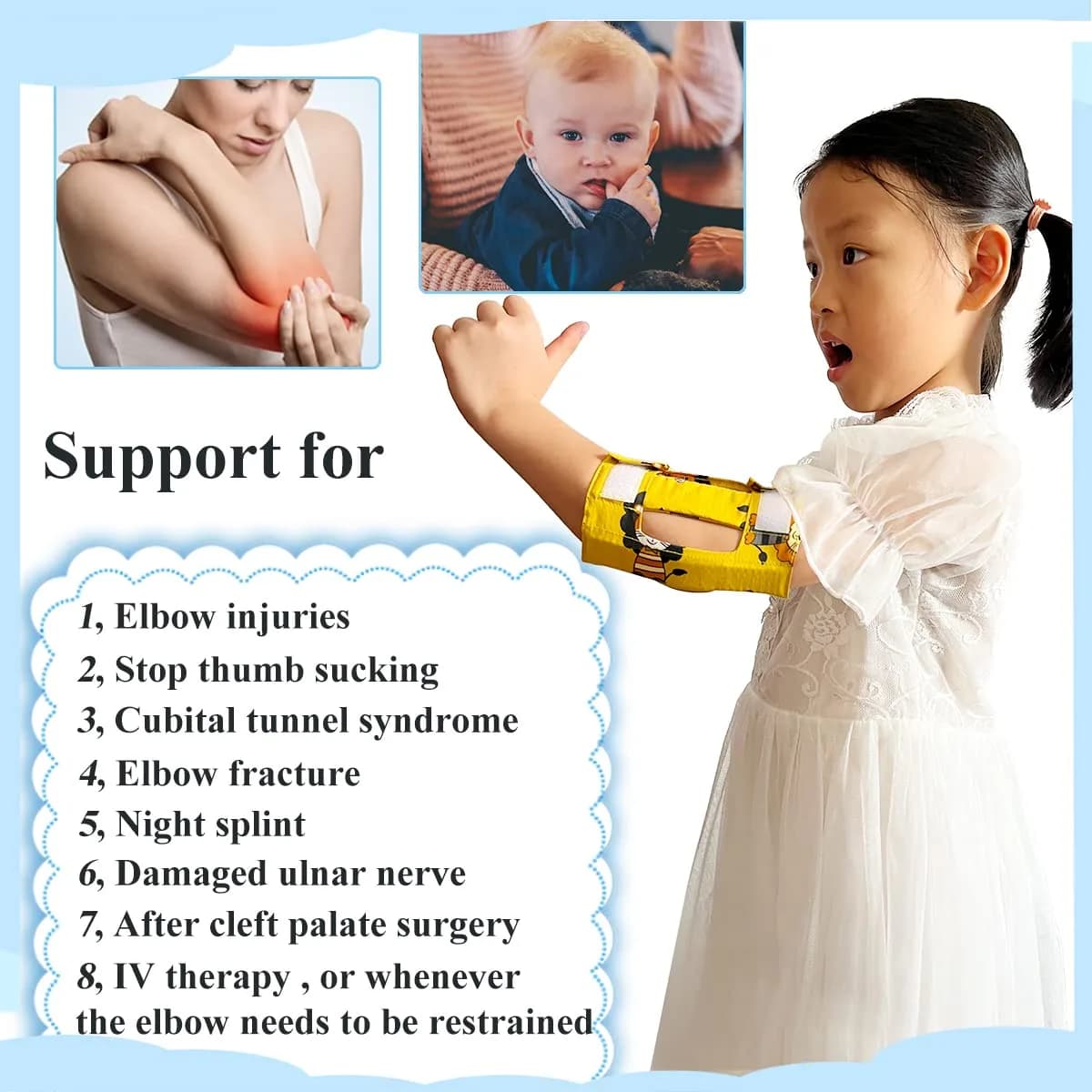 Heyshapeing Elbow Immobilizer Splint for Babies & Kids — Prevents Scratching & Thumb Sucking — Large (2-Pack) - view 2