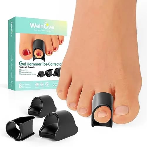 Welnove Gel Toe Straighteners - 6 Pack Soft Gel Toe Splints for Bent, Crooked, Claw Toes - Black | 3 Sizes Included thumbnail 1