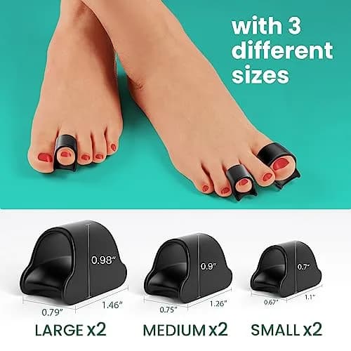 Welnove Gel Toe Straighteners - 6 Pack Soft Gel Toe Splints for Bent, Crooked, Claw Toes - Black | 3 Sizes Included thumbnail 5