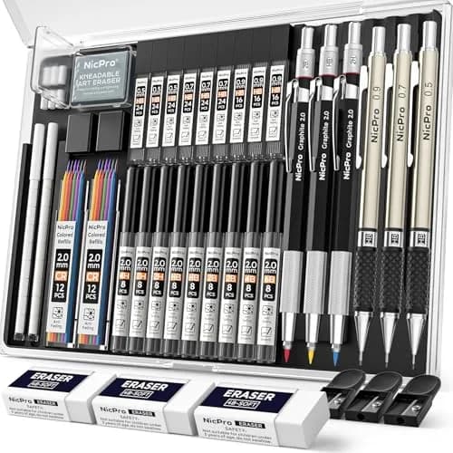 Nicpro Mechanical Pencil Set with 35PCS Art Leads, Erasers & Sharpeners | 0.5/0.7/0.9/2.0mm Fine Point thumbnail 1