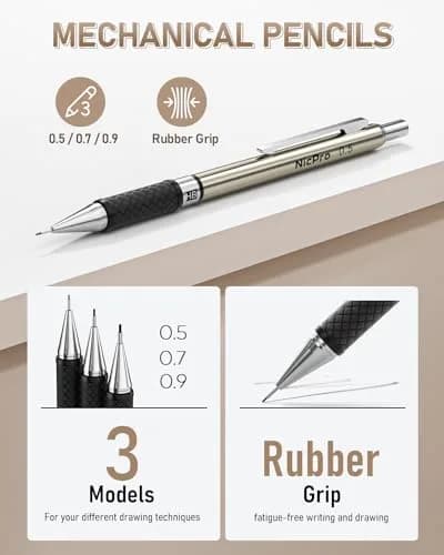 Nicpro Mechanical Pencil Set with 35PCS Art Leads, Erasers & Sharpeners | 0.5/0.7/0.9/2.0mm Fine Point thumbnail 2