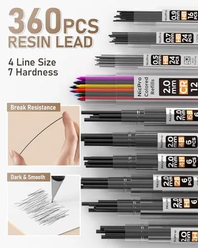 Nicpro Mechanical Pencil Set with 35PCS Art Leads, Erasers & Sharpeners | 0.5/0.7/0.9/2.0mm Fine Point thumbnail 4