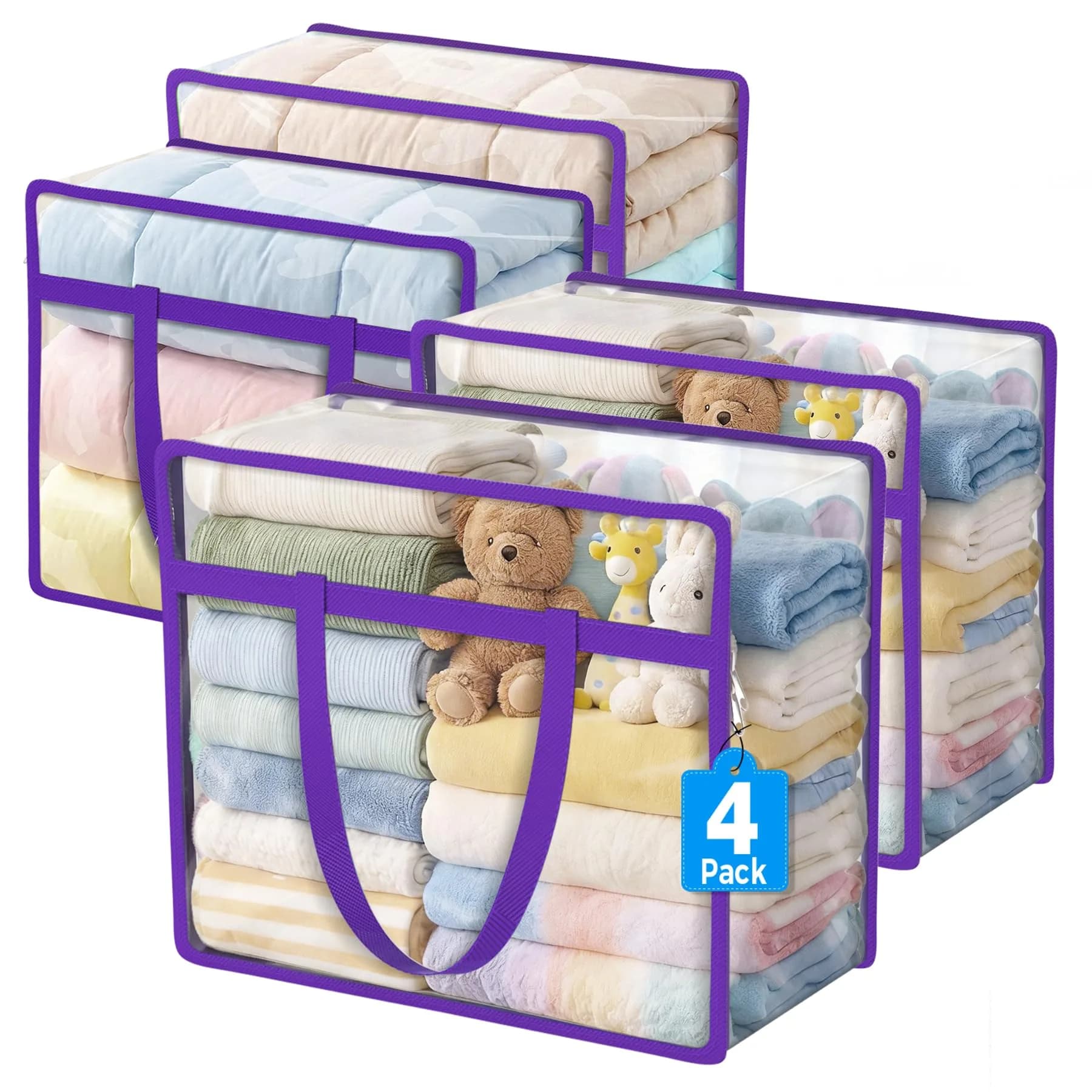 Budding Joy 6 Pack Clear Storage Bags 45L | Heavy-Duty PVC Closet Organizer for Clothes & Bedding — 4-Pack