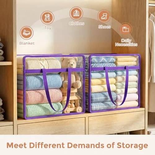 Budding Joy 4 Pack Clear Storage Bags for Clothes | 45L Closet Organizer & Storage thumbnail 4