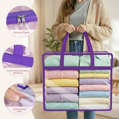 Budding Joy 4 Pack Clear Storage Bags for Clothes | 45L Closet Organizer & Storage thumbnail 3
