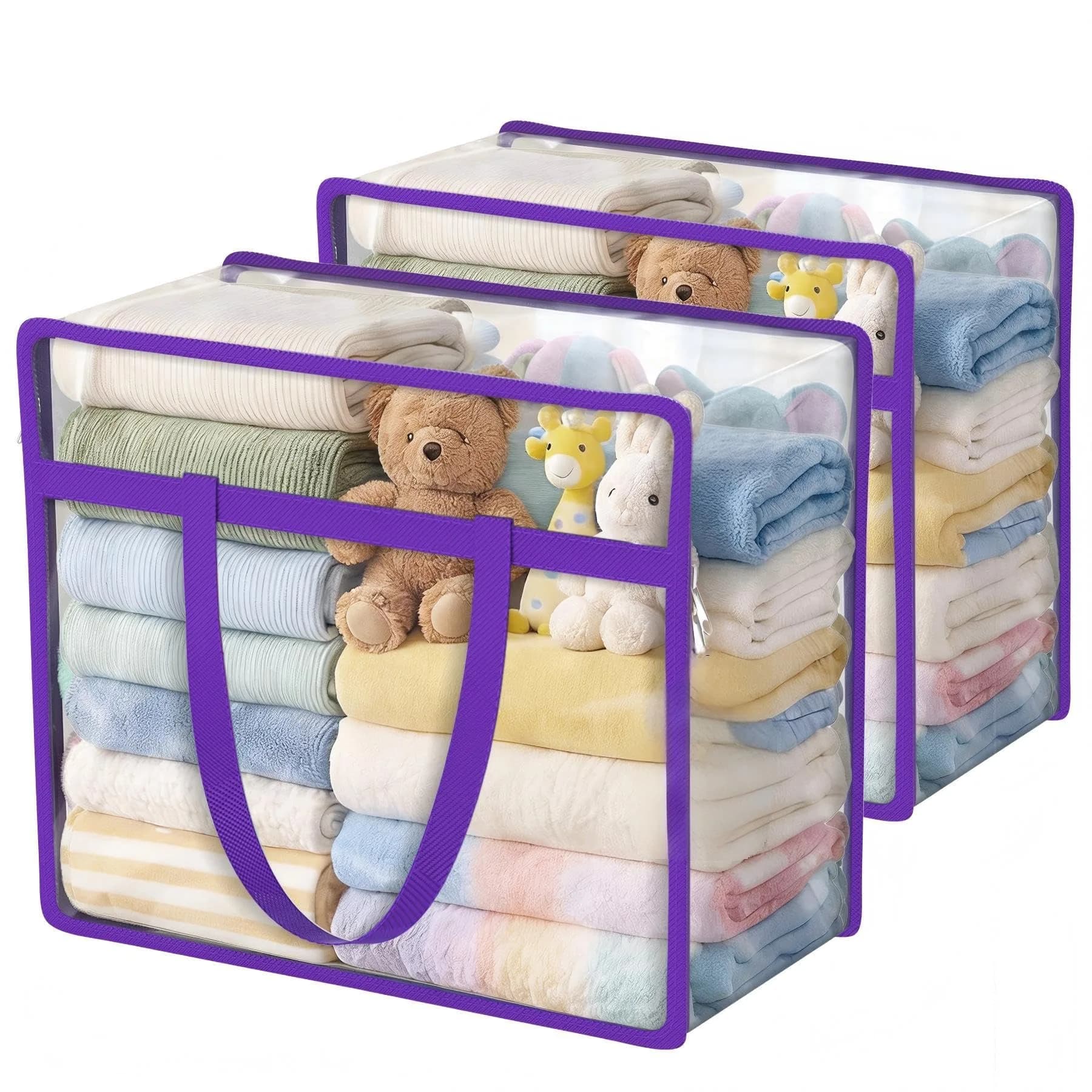 Budding Joy 6 Pack Clear Storage Bags 45L | Heavy-Duty PVC Closet Organizer for Clothes & Bedding — 2-Pack