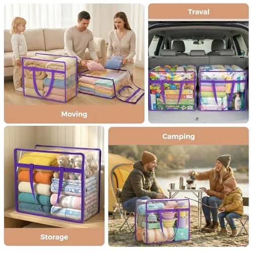 Budding Joy 2 Pack Clear Storage Bags for Clothes | 45L Closet Organizers & Storage, Heavy-Duty PVC, Zipper Closure thumbnail 6