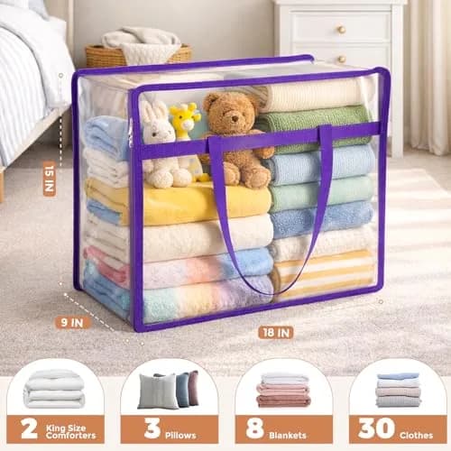 Budding Joy 2 Pack Clear Storage Bags for Clothes | 45L Closet Organizers & Storage, Heavy-Duty PVC, Zipper Closure thumbnail 2