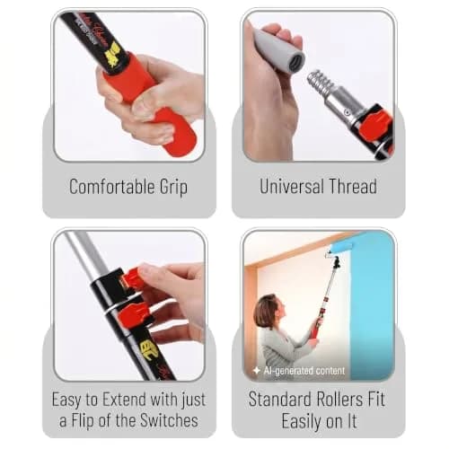 Bates Choice Telescopic Extension Pole, 3 Ft, Aluminum Alloy, Multi-Purpose with Flip-Lock for Painting, Dusting & Cleaning thumbnail 4