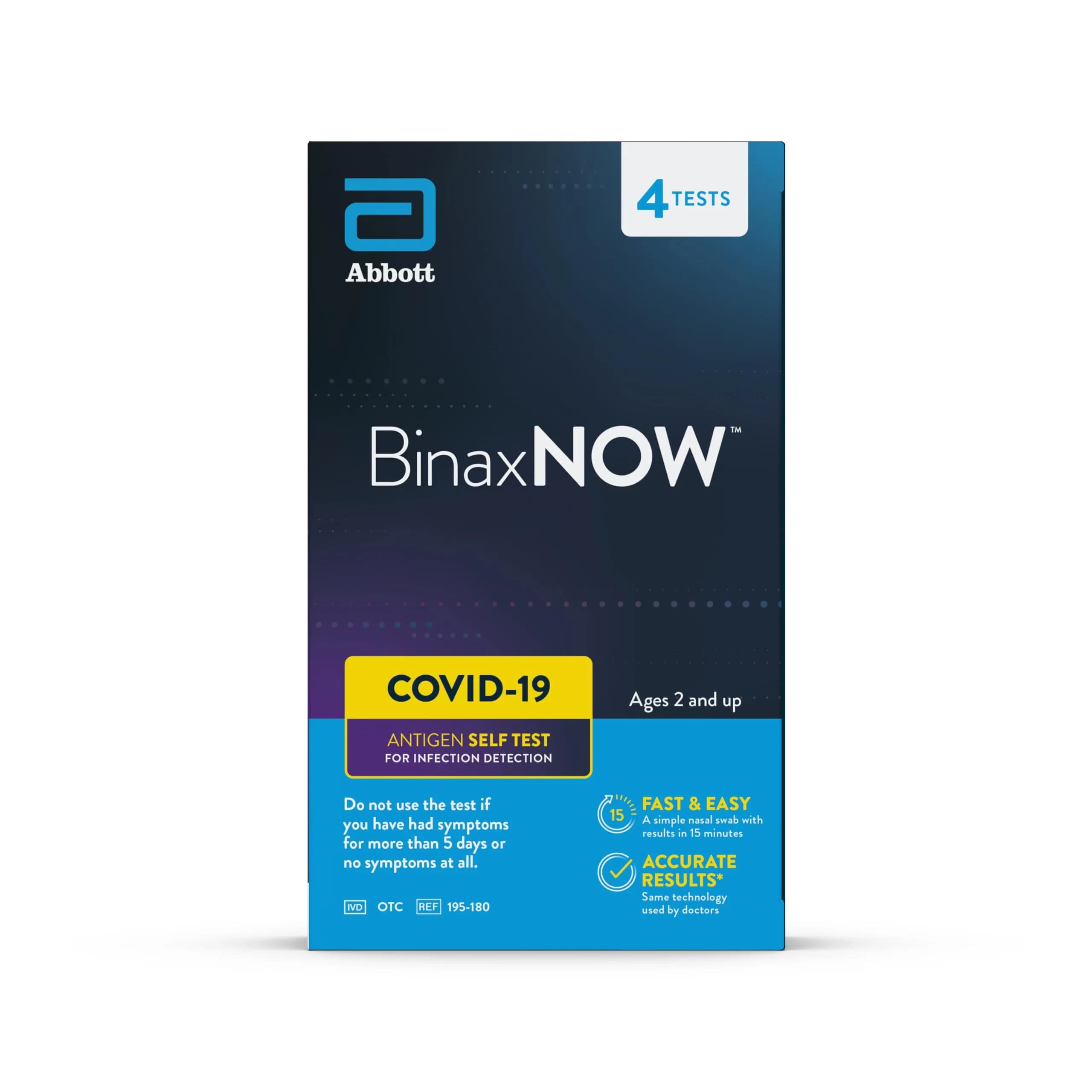 BinaxNOW COVID-19 Antigen Self Test | 4 Tests, 15-Min Results, Easy Home Use — Blue