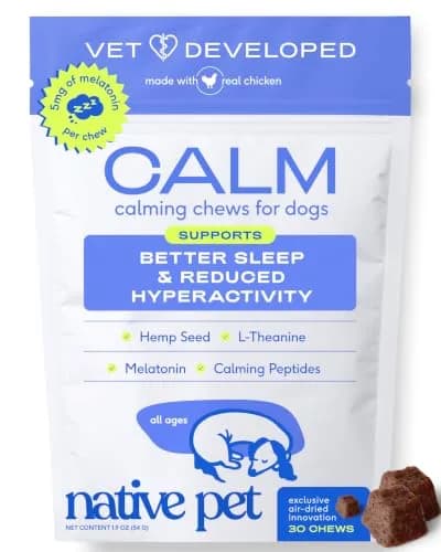 Native Pet Calming Chews for Dogs - Hemp Seed, Melatonin, L-Theanine & Casein - Air-Dried 30 Chews | Supports Emotional Balance & Reduces Hyperactivity thumbnail 1