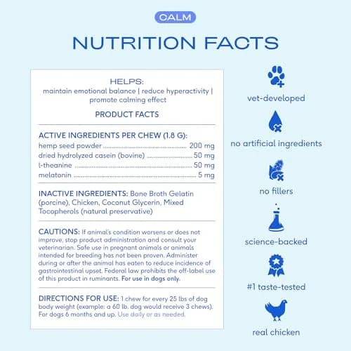 Native Pet Calming Chews for Dogs - Hemp Seed, Melatonin, L-Theanine & Casein - Air-Dried 30 Chews | Supports Emotional Balance & Reduces Hyperactivity thumbnail 5
