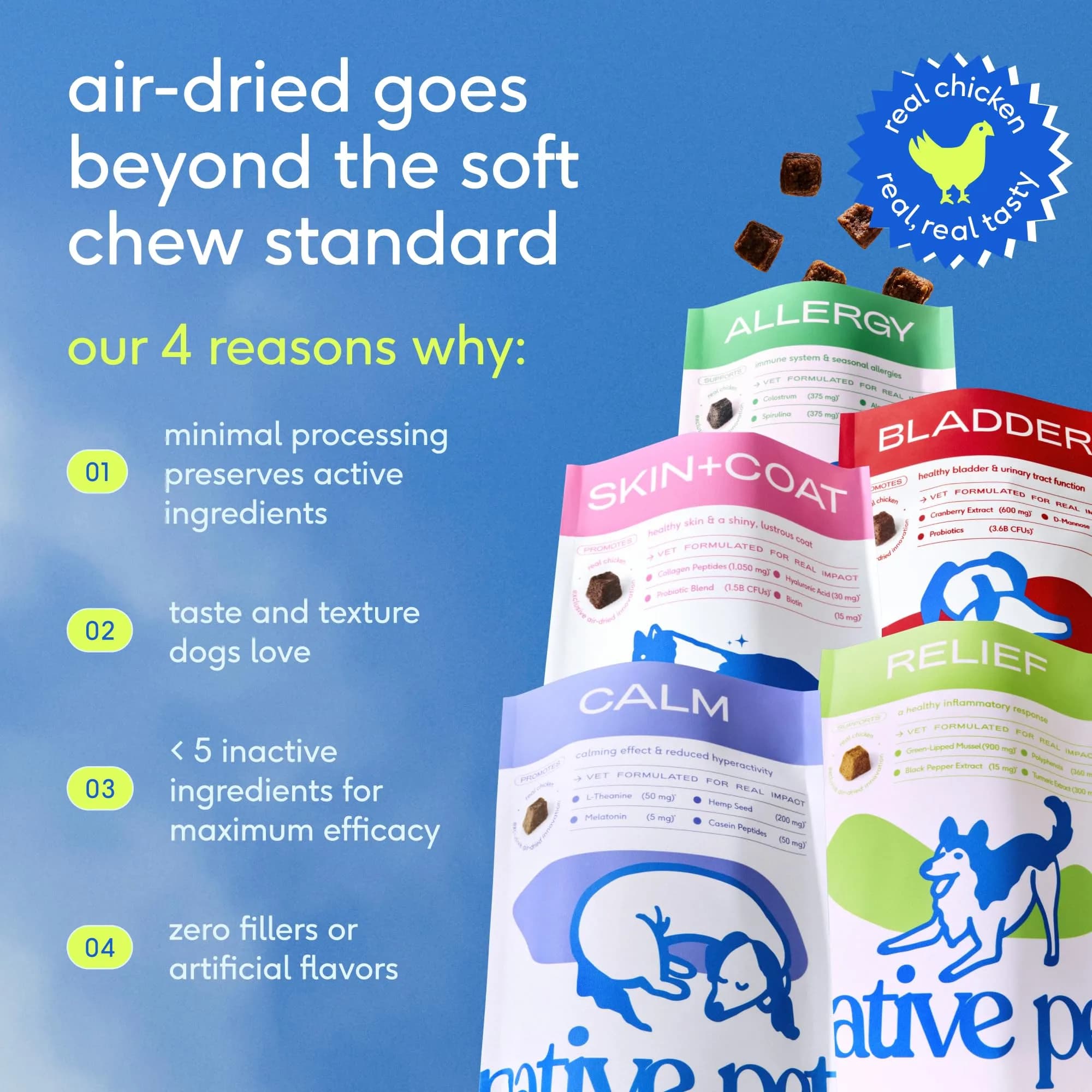 Native Pet Calming Chews for Dogs - Hemp Seed, Melatonin, L-Theanine & Casein - Air-Dried 30 Chews | Supports Emotional Balance & Reduces Hyperactivity - view 8