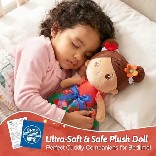 OUOZZZ Soft Plush Baby Doll 12.6 Inch, Brown Skin Snuggle | CPSIA Certified Safe & Soft for Infants thumbnail 2