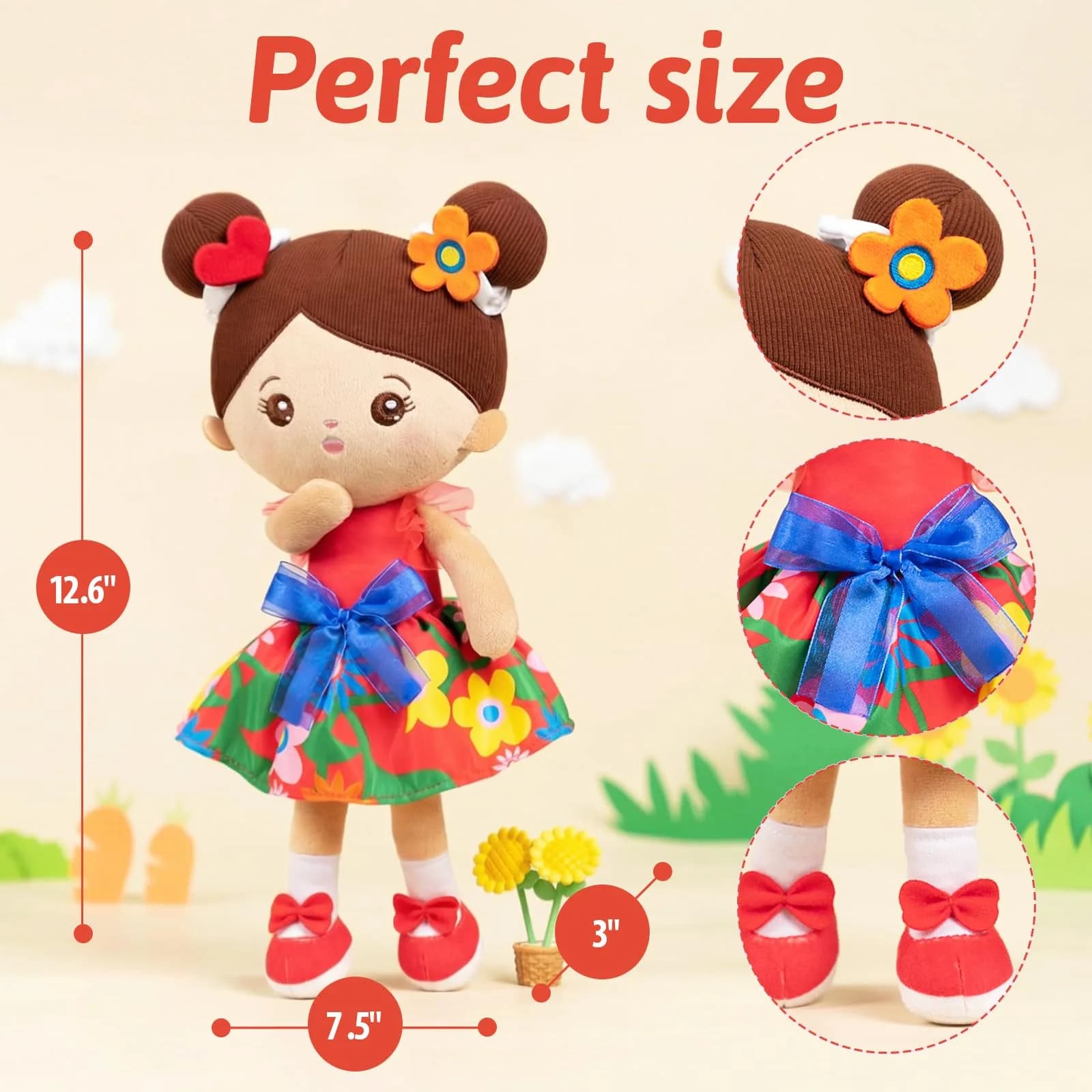 OUOZZZ Soft Plush Baby Doll 12.6 Inch, Brown Skin Snuggle | CPSIA Certified Safe & Soft for Infants - view 3