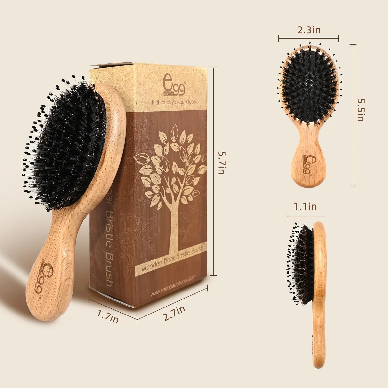 BLACK EGG Mini Boar Bristle Hair Brush - Detangling Travel Hairbrush for All Hair Types | 14.6cm (5.75 inches) - view 5