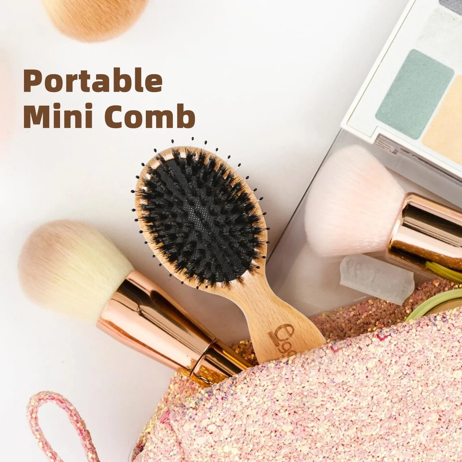 BLACK EGG Mini Boar Bristle Hair Brush - Detangling Travel Hairbrush for All Hair Types | 14.6cm (5.75 inches) - view 6