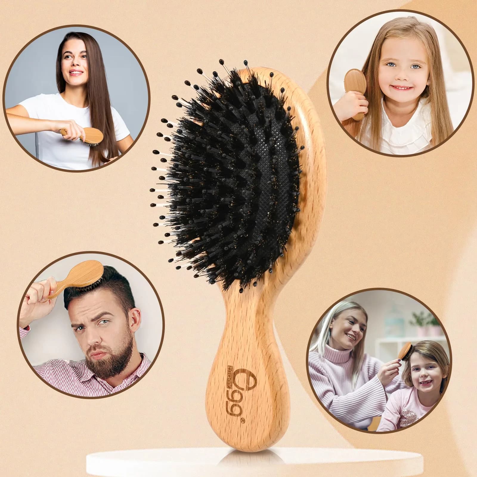 BLACK EGG Mini Boar Bristle Hair Brush - Detangling Travel Hairbrush for All Hair Types | 14.6cm (5.75 inches) - view 7