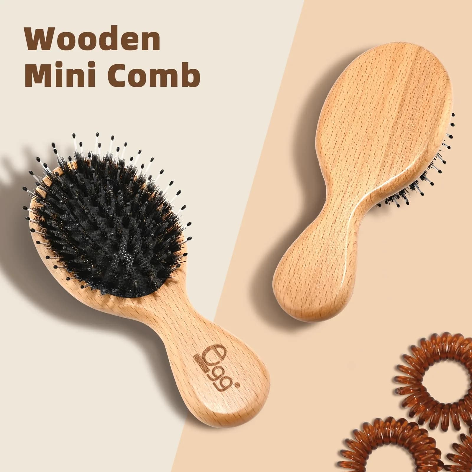 BLACK EGG Mini Brown Boar Bristle Brush for Smoothing, Detangling & Shine - Travel Size - view 2