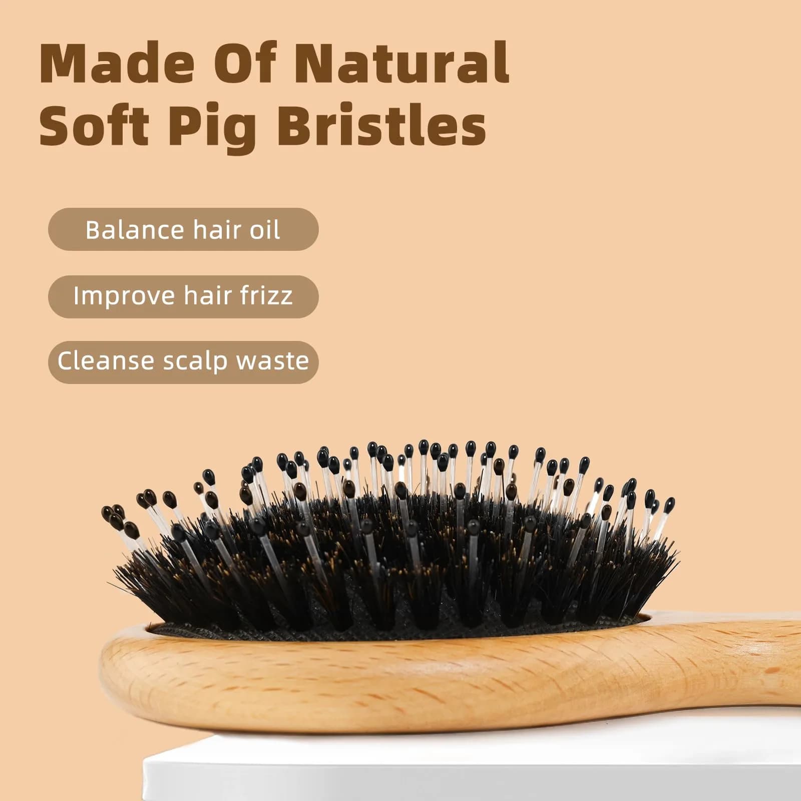 BLACK EGG Mini Brown Boar Bristle Brush for Smoothing, Detangling & Shine - Travel Size - view 3