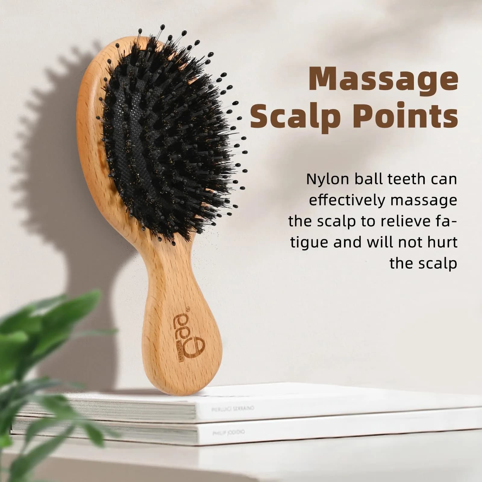 BLACK EGG Mini Brown Boar Bristle Brush for Smoothing, Detangling & Shine - Travel Size - view 4