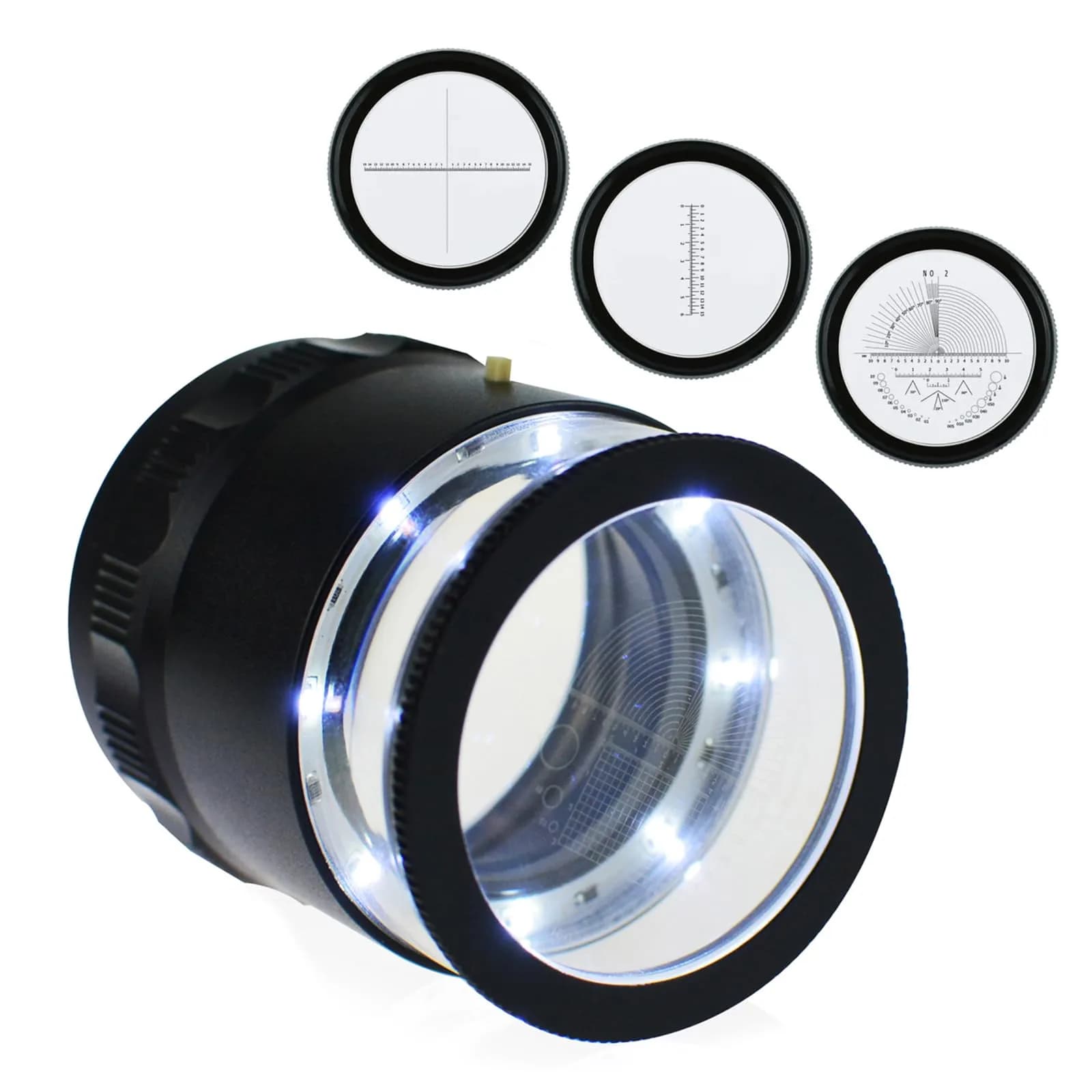 DANOPLUS Jewelers Loupe 10X Magnification with 8 LED Lights & 4 Glass Scale Lens, 0.98'' Field of View — Black