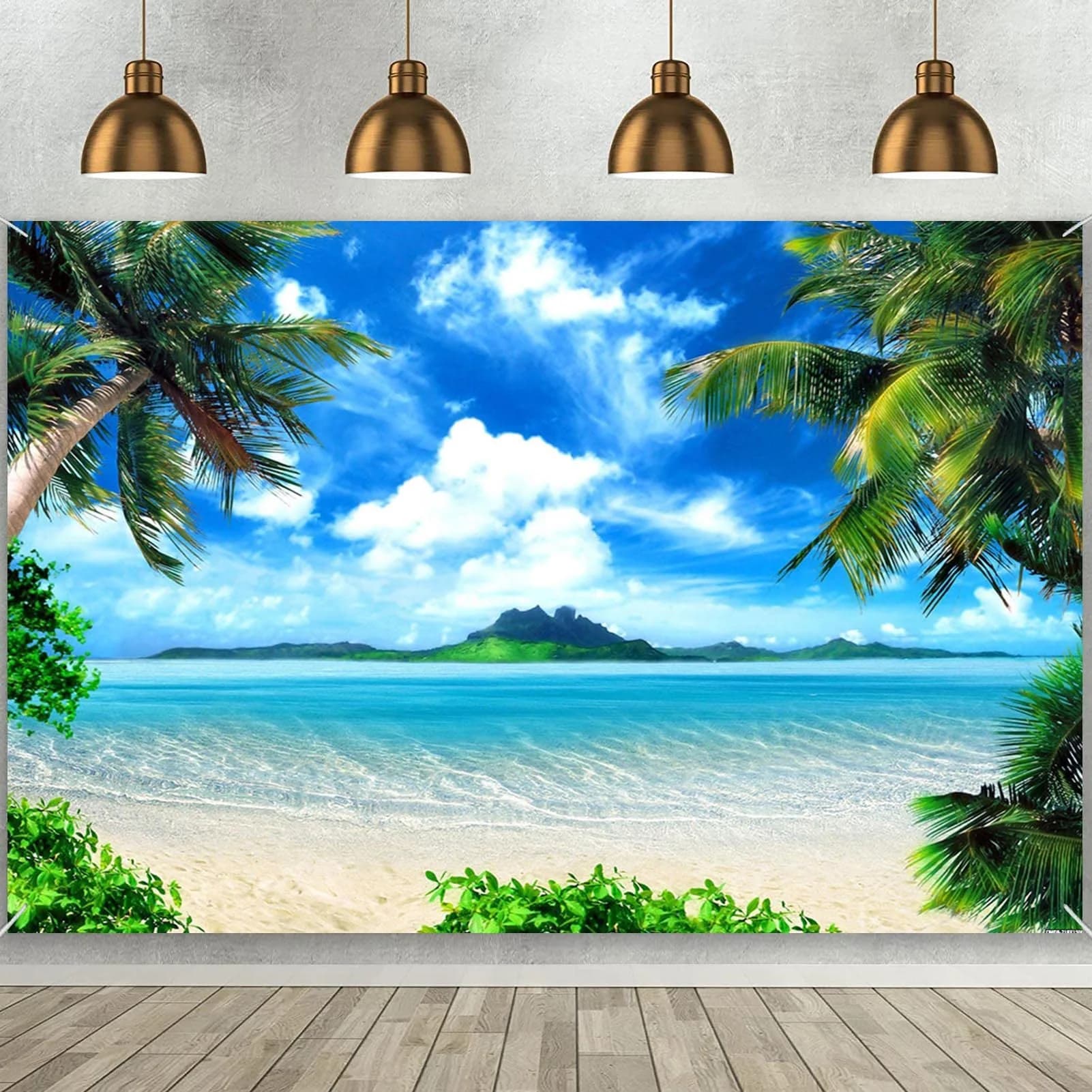 MAQTT Summer Beach Theme Photo Background Hawaii Coconut Tree Banquet Scene Photography Background Wedding Party Decorative Banner Photo Props 270cm x 180cm (9x6ft) — 10x8ft