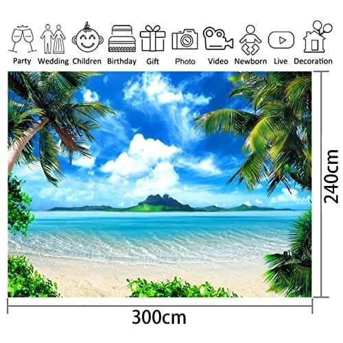 MAQTT Hawaiian Tropic Palm Tree Beach Ocean Blue Sky Backdrop 300x240 CM (10x8 FT) | Vibrant Polyester Photo Background thumbnail 6