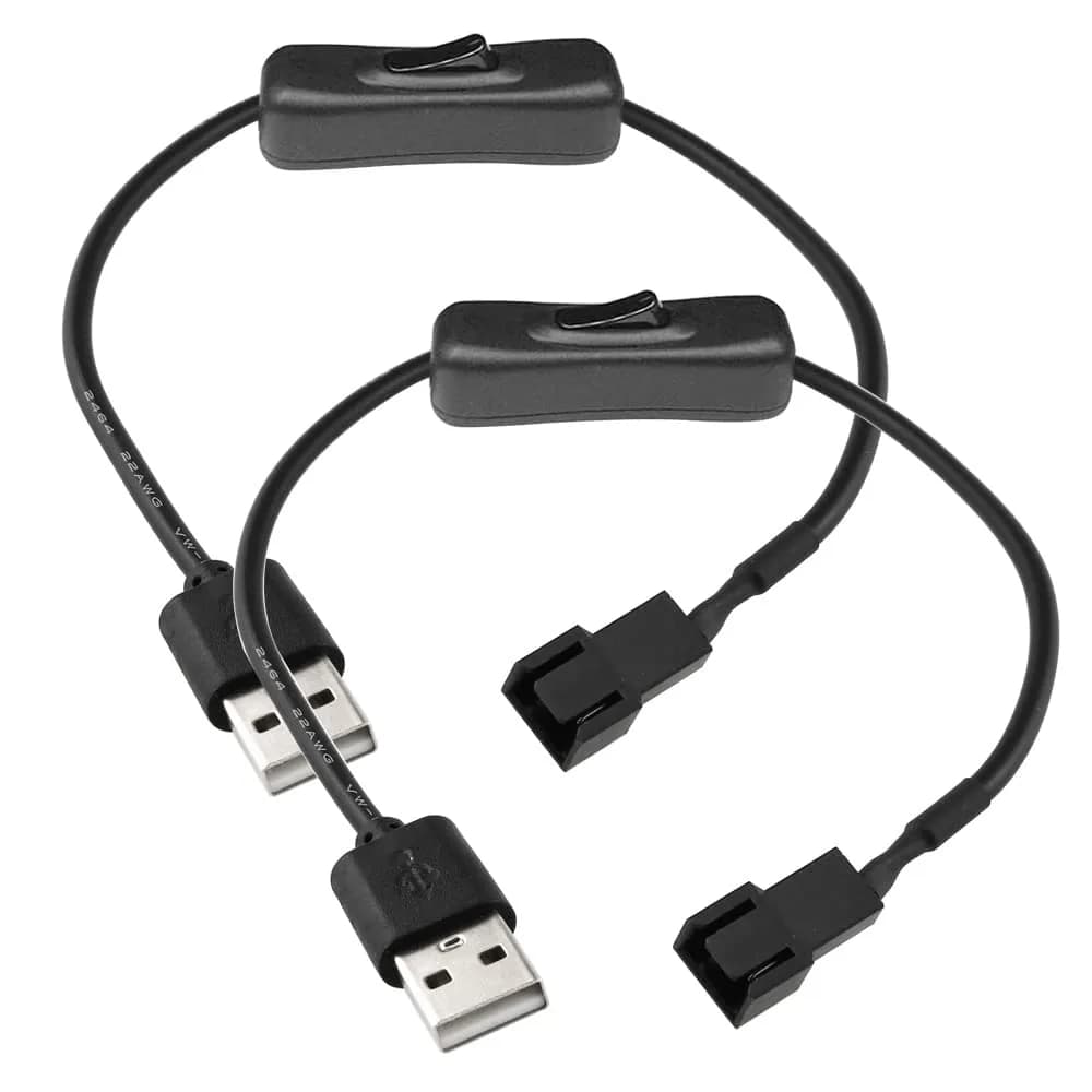 Gebildet USB to 3/4 Pin Fan Adapter Cable with ON/OFF Switch, 30cm, 2 Pack — USB Switch (1 to 1)