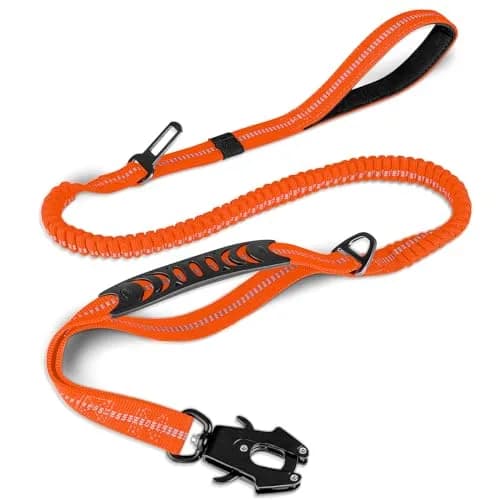 Joytale Tactical Dog Leash 6 ft | Shock Absorbing No Pull, Orange, Heavy Duty, Reflective, Dual Handles, Car Seatbelt Clip thumbnail 1