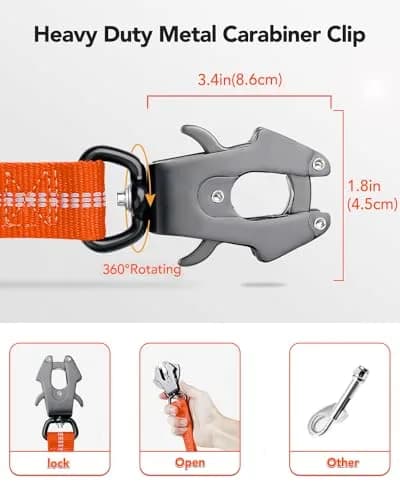 Joytale Tactical Dog Leash 6 ft | Shock Absorbing No Pull, Orange, Heavy Duty, Reflective, Dual Handles, Car Seatbelt Clip thumbnail 2