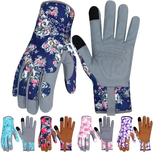 MERTURN Leather Gardening Gloves for Women Garden Gloves Thorn Proof Touch Screen Design Heavy Duty Yard Working Gloves for Planting, Digging, Pruning, L thumbnail 1