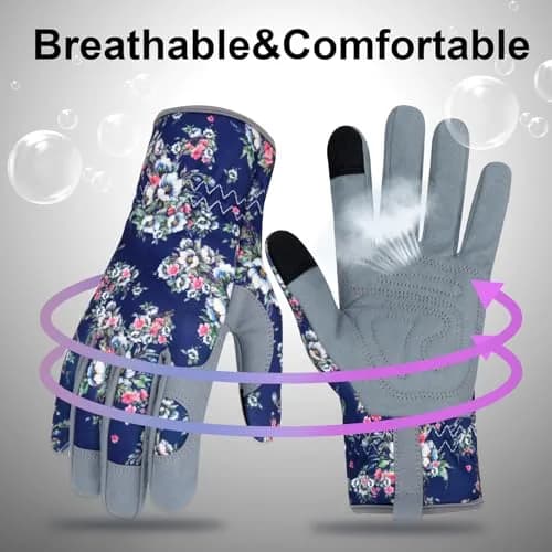 MERTURN Leather Gardening Gloves for Women Garden Gloves Thorn Proof Touch Screen Design Heavy Duty Yard Working Gloves for Planting, Digging, Pruning, L thumbnail 4