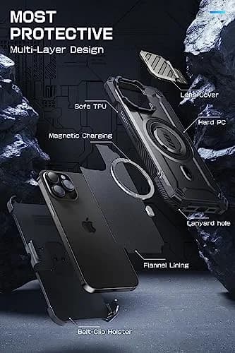 SUPCASE Unicorn Beetle MAG XT Case for iPhone 14 Pro Max / 13 Pro Max, Black | 180g (6.35 oz) with Camera Cover Stand & Belt Clip thumbnail 8