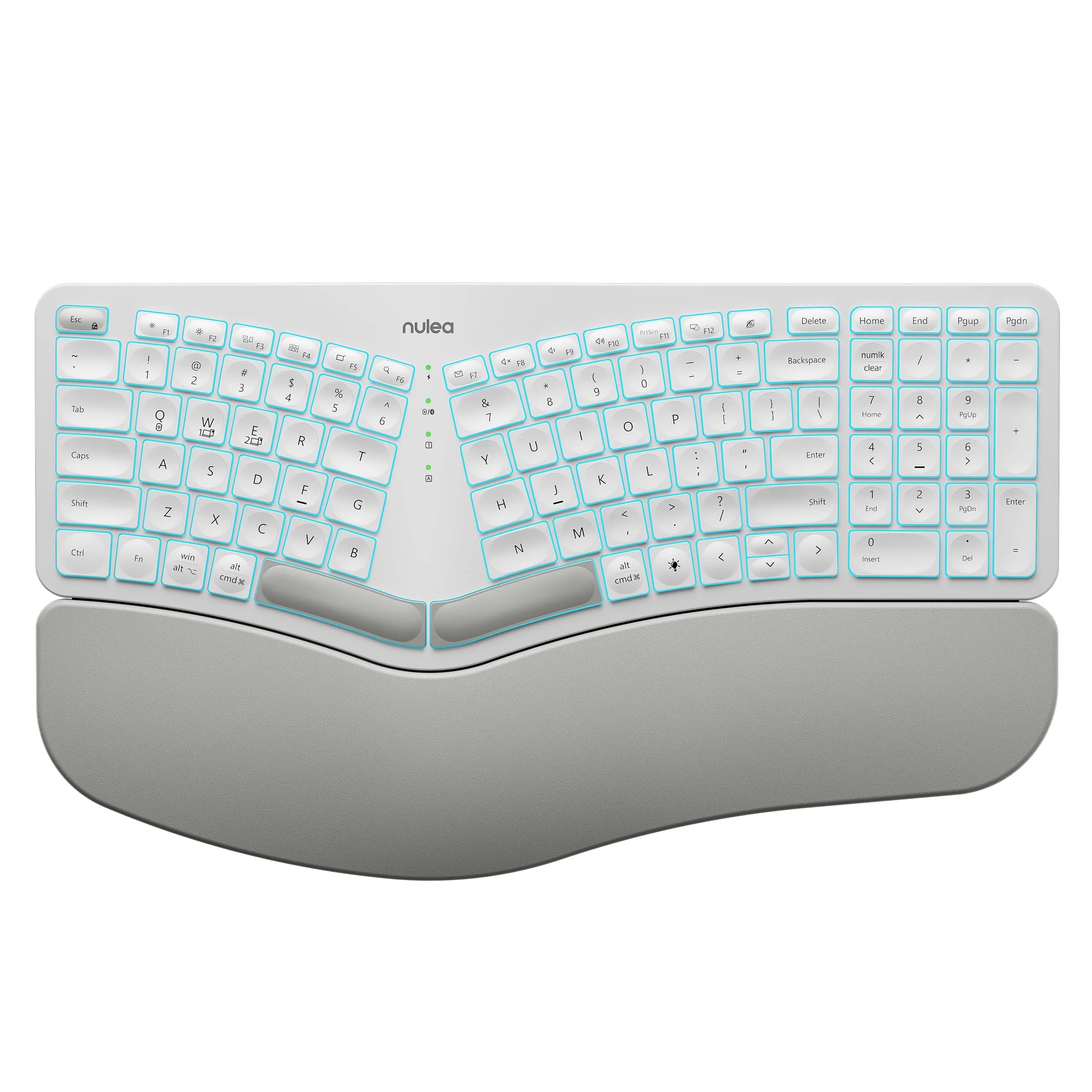 Nulea RT05 Wireless Ergonomic Keyboard Split Keyboard with Wrist Rest | Bluetooth & USB-C, 7-Color Backlight, Compatible with Windows/Mac (Pink) — White